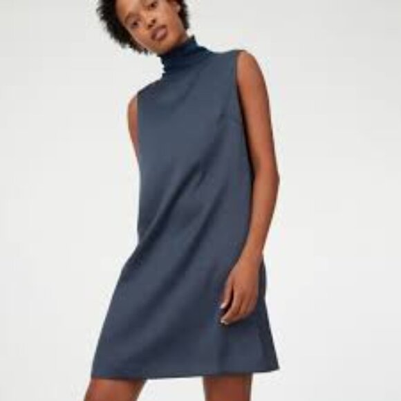 NWT Club Monaco Navy Blue Jourdan 100% Silk Mockneck sleeveless Dress - size 4 - Picture 1 of 4